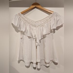 Women Ruffle Off the shoulder Lace Top White